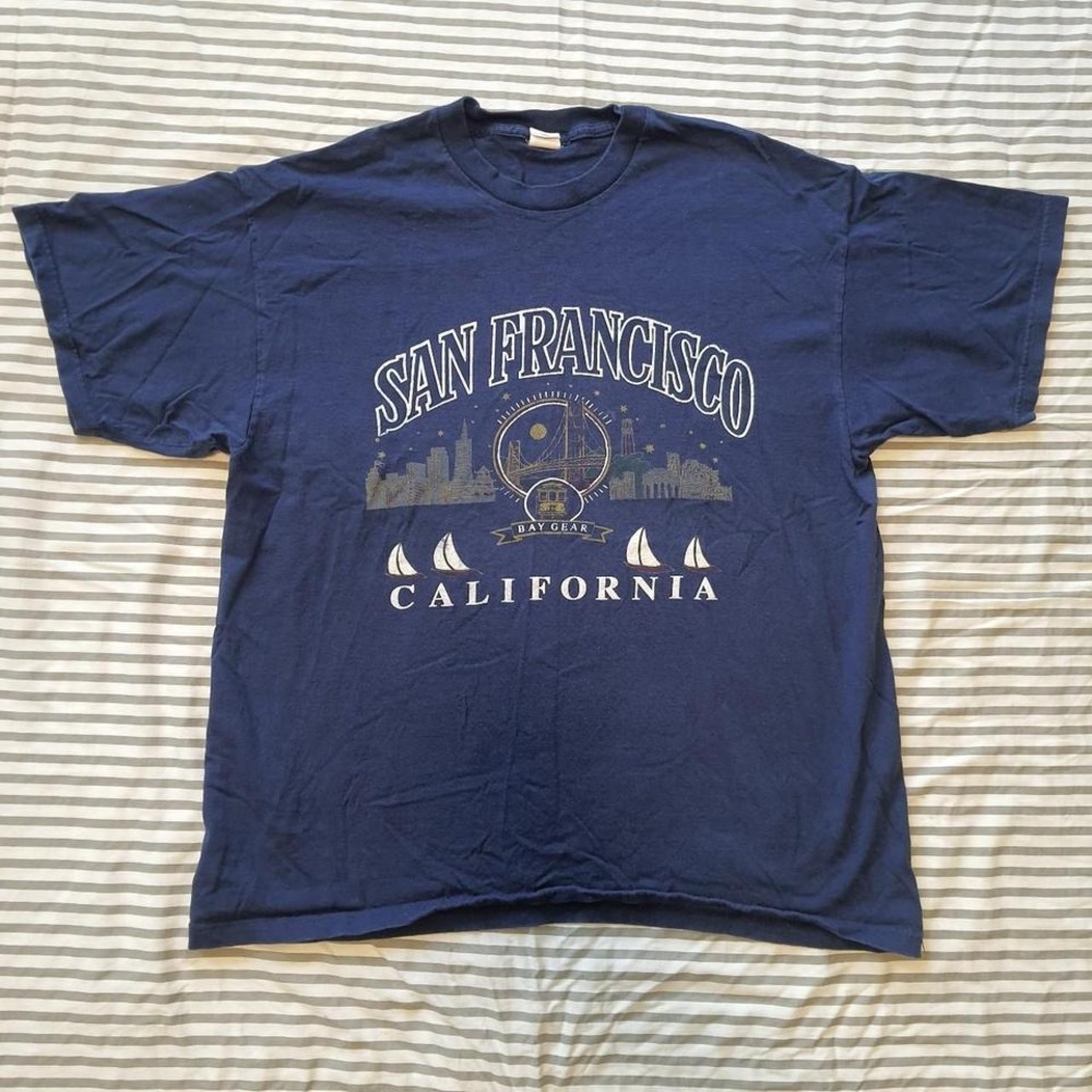 Vintage 90s San Francisco California Navy Blue Graphic Short Sleeve 100% Cotton